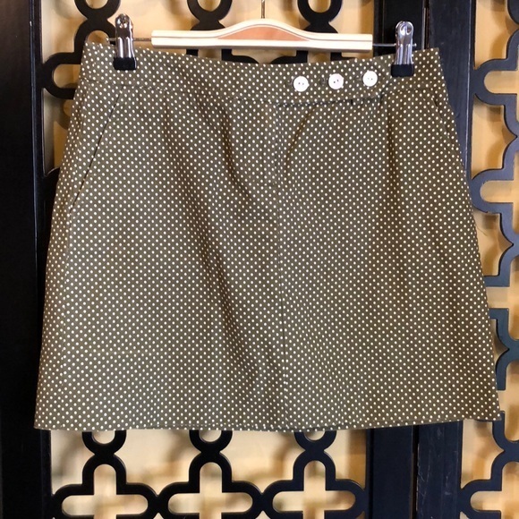 J.CREW 100% COTTON FOREST‎ GREEN POLKA DOT MINI SKIRT Size 2 - Picture 1 of 5